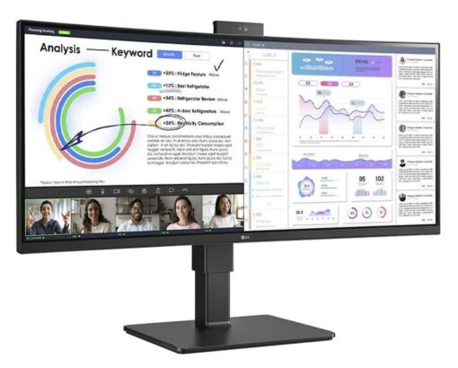LG 34' 34BQ77QC-B Webcam IPS WQHD UltraWide , 3440x1440 21:9 5ms, HDR10 Height Adjust Tilt Swivel Pivot, SPK HDMI DP USB-C 90w, RJ45  Monitor - Image 4