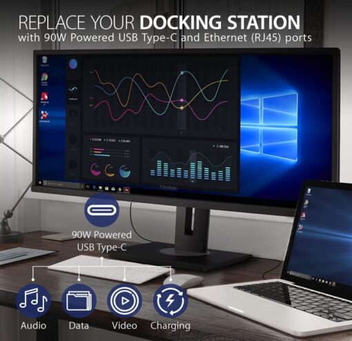 ViewSonic 34' WQHD 3440 x 1440, USB-C Dock, 90w Charger,Ethernet, FreeSync, Speaker, VDisplay, HAS, Superclear VA, VG3456 Business  Education Monitor | VG3456