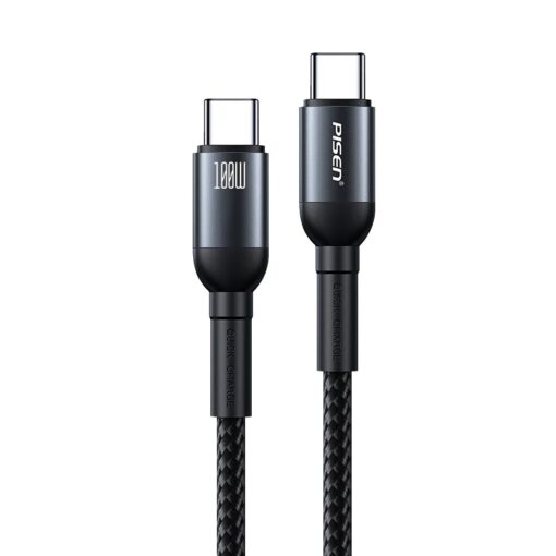 Pisen Braided USB-C to USB-C 100W PD Fast Charge Cable (1M) Black - Bend-Resistant, Samsung Galaxy,Apple iPhone,iPad,MacBook,Google,OPPO,Nokia,Laptop | 6902957181242