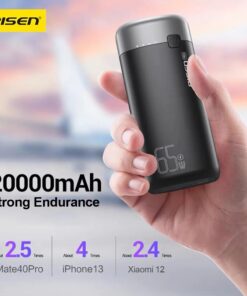 Pisen PRO Triple Port 20k mAh (65W) Laptop Power Bank - Black, 2x USB-A  1x USB-C, LED Digital Display, Smart Protection Chip, Prevents Overcharge