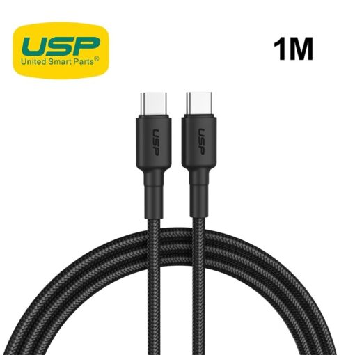 USP BoostUp Braided USB-C to USB-C Cable (1M) Black -3A Fast  Safe Charge,Strong  Durable,Samsung Galaxy,Apple iPhone,iPad,MacBook,Google,OPPO,Nokia | 6972890207064