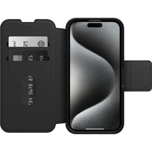 OtterBox Strada MagSafe Apple iPhone 15 Pro (6.1') Case Shadow (Black) - (77-93560), DROP+ 3X Military Standard, Leather Folio Cover,7 Years Warranty | 77-93560