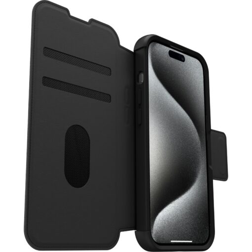 OtterBox Strada MagSafe Apple iPhone 15 Pro (6.1') Case Shadow (Black) - (77-93560), DROP+ 3X Military Standard, Leather Folio Cover,7 Years Warranty | 77-93560 - Image 2