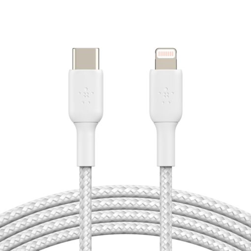 Belkin BoostCharge Braided Lightning to USB-C Cable (2M) - White (CAA004bt2MWH), 18W, 480Mbps, 30K+ Bends, Apple iPhone/iPad/Macbook, 2 Years Warranty | CAA004bt2MWH