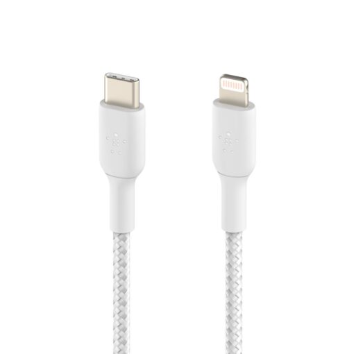 Belkin BoostCharge Braided Lightning to USB-C Cable (2M) - White (CAA004bt2MWH), 18W, 480Mbps, 30K+ Bends, Apple iPhone/iPad/Macbook, 2 Years Warranty | CAA004bt2MWH - Image 3