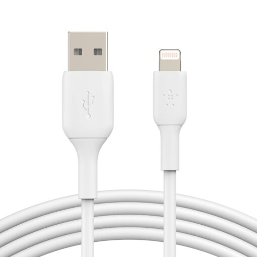 Belkin BoostCharge Lightning to USB-A Cable (2M) - White (CAA001bt2MWH),480Mbps, 25K+ bend, Apple iPhone/iPad/Macbook, MFi-Certified, 2 Years Warranty | CAA001bt2MWH