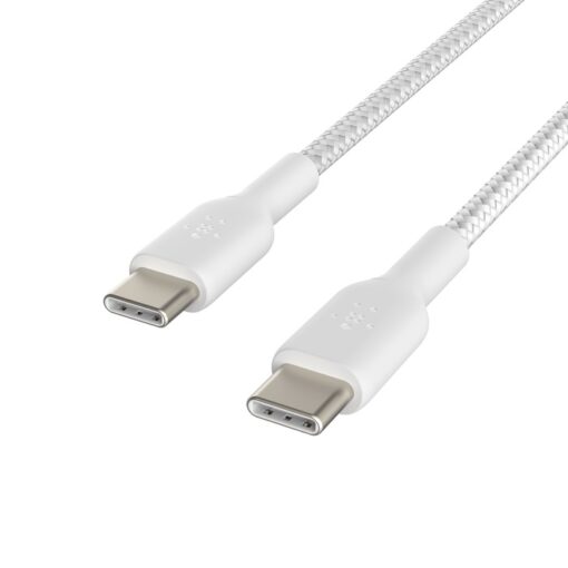 Belkin BoostCharge Braided USB-C to USB-C Cable 60W 1M- White (CAB004bt1MWH2PK), 60W, 30K+ Bend, Double-Braided, USB-IF Certified, 2 Year Warranty | CAB004bt1MWH2PK - Image 4