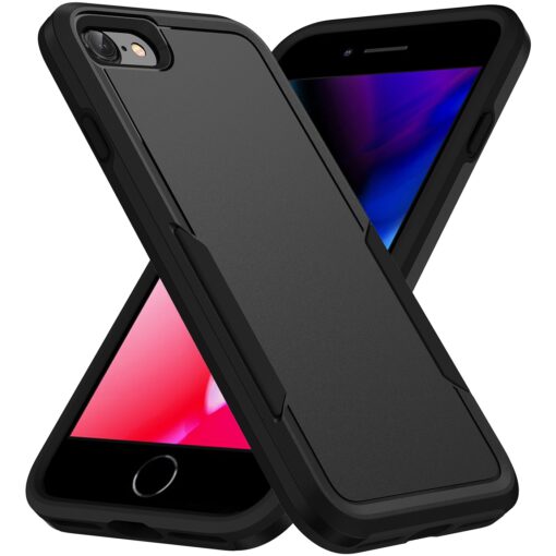 Phonix Apple iPhone SE (3rd  2nd Gen) and iPhone 8/7 Armor Light Case Black -Two Tough Layers,Port Covers,No Slip Grippy Edges,Durable,Rugged | CBALC070