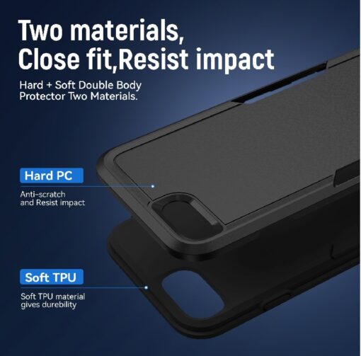 Phonix Apple iPhone SE (3rd  2nd Gen) and iPhone 8/7 Armor Light Case Black -Two Tough Layers,Port Covers,No Slip Grippy Edges,Durable,Rugged | CBALC070 - Image 4