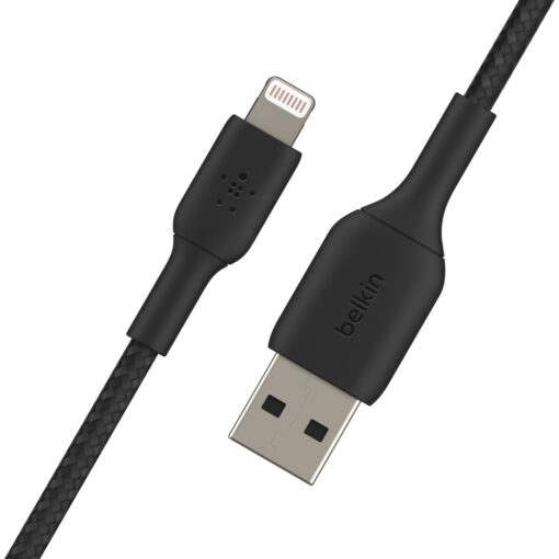 Belkin BoostCharge Braided Lightning to USB-A Cable (1m/3.3ft) - Black (CAA002bt1MBK), 480Mbps, 10K+ bend, Apple iPhone / iPad / Macbook, 2YR - Image 3