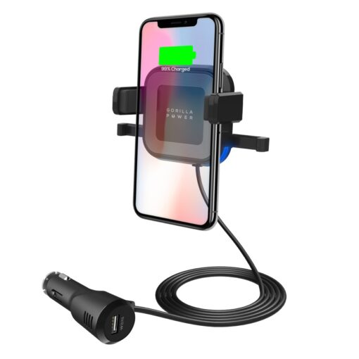 mbeat® Gorilla Power 10W Wireless Car Charger with 2.4A USB Charging, Air Vent Clip  Windshield Stand Black  Package  Weight:  283g | MB-WCS-02