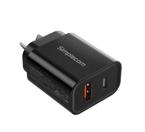 Simplecom CU220 Dual Port PD 20W Fast Wall Charger USB-C + USB-A for Phone Tablet | CU220
