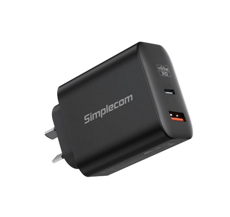 Simplecom CU265 Dual Port PD 65W GaN Fast Wall Charger USB-C + USB-A for Phone Laptop | CU265