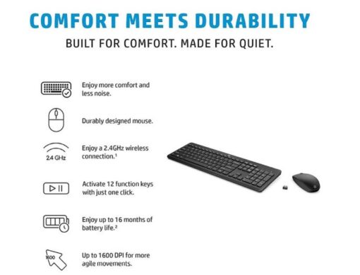 HP 230 Wireless Keyboard  Mouse Combo 12 function keys chiclet comfortable low noise 1600DPI Mouse Light Weight Long Battery Life ~16mths | 18H24AA - Image 4