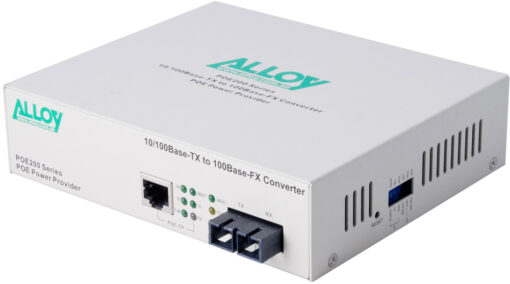 Alloy POE200SC.20 10/100Base-TX to 100Base-FX Single Mode Fibre (SC) Converter, provides PoE power (RJ-45). 20km | POE200SC.20