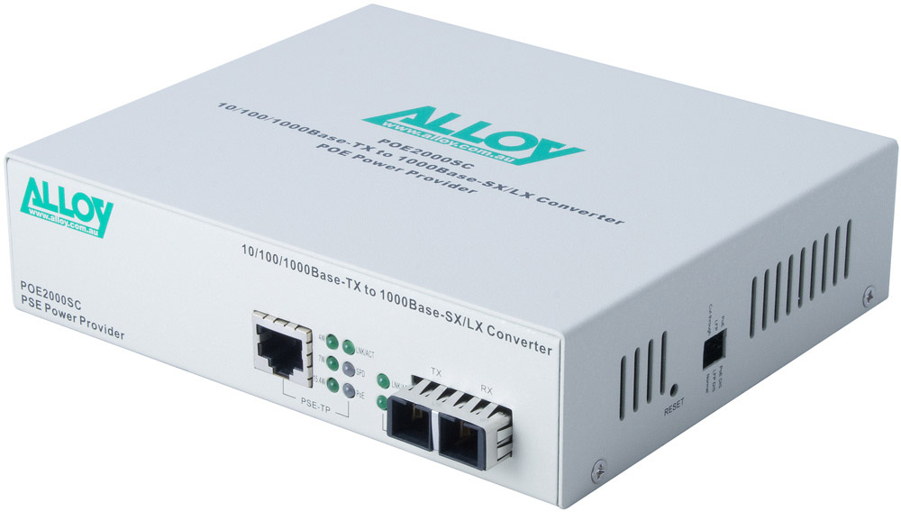 Alloy POE3000SC 10/100/1000Base-T PoE+ RJ-45 to 1000Base-SX Multimode (SC) Converter. Wavelength: 850nm. Max. range 550m | POE3000SC