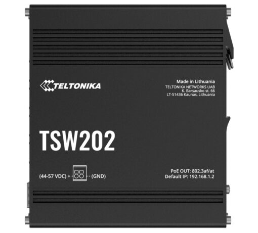 Teltonika TSW202 Managed PoE+ Ethernet Switch, Supports Profinet, 2 SFP Ports, 8 Gigabit Ethernet Ports Providing 30W of Power Each, PSU excluded | TSW202000000
