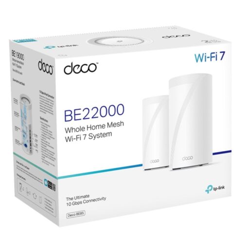 TP-Link Deco BE85(2-pack) BE22000 Tri-Band Whole Home Mesh Wi-Fi 7 System (WiFI7), 1376 Mbps at 2.4 GHz + 8640 Mbps at 5 GHz + 11520 Mbps at 6 GHz | Deco BE85(2-pack)