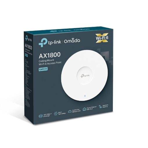 TP-Link EAP610 Omada AX1800 Wireless Dual Band Ceiling Mount Access Point, WiFi 6, 1201 Mbps 5GHz, Omada, Centralised Cloud, PoE+ Powered | EAP610