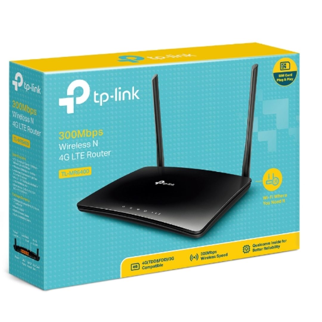 TP-Link TL-MR6400 N300 Wireless N 3G/4G-LTE Router 2.4GHz (300Mbps) 802.11bgn 3x100Mbps LAN 1x 100Mbps 4G SIM Slot, Band5Band28 | TL-MR6400