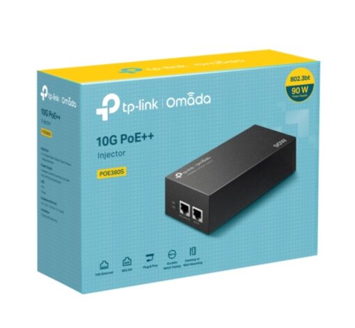 TP-Link POE380S Omada 10G PoE++ Injector PORT: 1× 10Gbps PoE Port, 1× 10Gbps Non-PoE Port, SPEC: 802.3bt/at/af Compliant, 90 W PoE Power, Data and Pow | POE380S