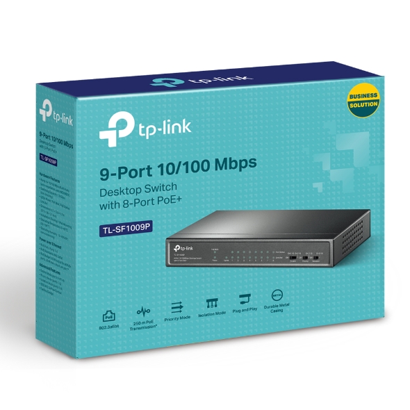 (CH)TP-Link TL-SF1009P 9-Port 10/100Mbps Desktop Switch with 8-Port PoE+, Up to 65W for 8 PoE ports, Up to 30W for each PoE port | TL-SF1009P