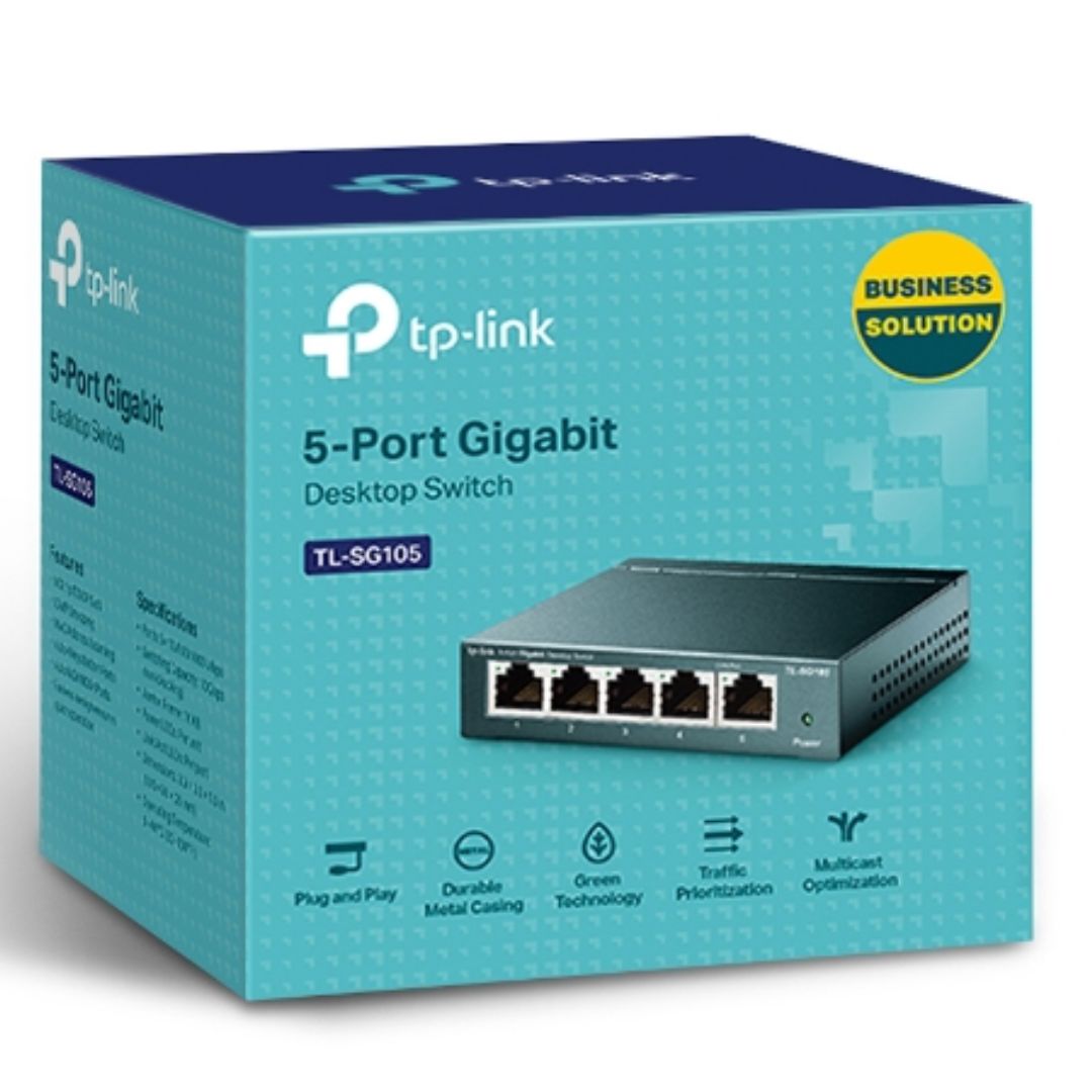 TP-Link TL-SG105 5port Switch Desktop,Gigabit,Steel Case, 5-Port 10/100/1000Mbps RJ45 Supporting Auto-MDI/MDIX, Plug and Play, Fanless | TL-SG105