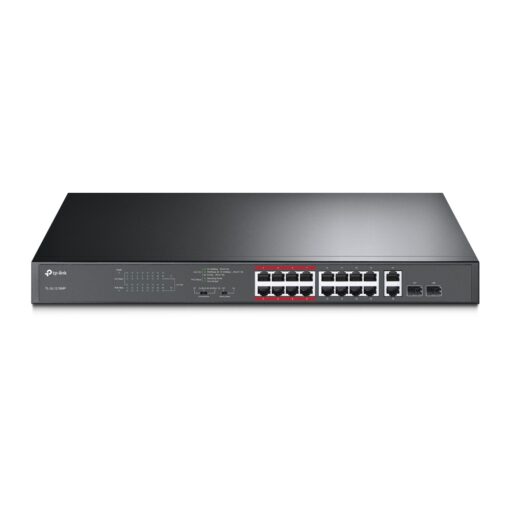 TP-Link TL-SL1218MP 16-Port 10/100Mbps PoE+ Switch, 16 10/100Mbps RJ45 Ports, 2 Gigabit RJ45 Ports, 2 Combo SFP Slots, 802.3at/af, 192W PoE Power, 1U | TL-SL1218MP
