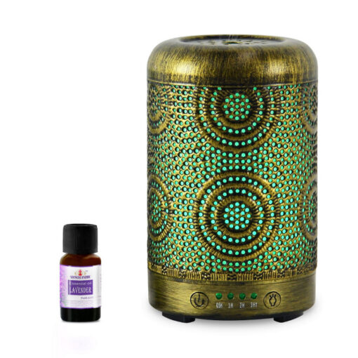 mbeat® activiva Metal Essential Oil and Aroma Diffuser-Vintage Gold -100ml Color changing mode: 7 colour LED Product weight: 0.26 kg | ACA-AD-S1