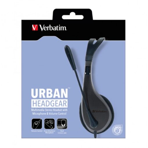 Verbatim Multimedia Headset with Microphone - 3.5mm Jack, Wide Frequency Stereo, 40mm Drivers, Comfortable Ergonomic Fit, Adjustable | 41646