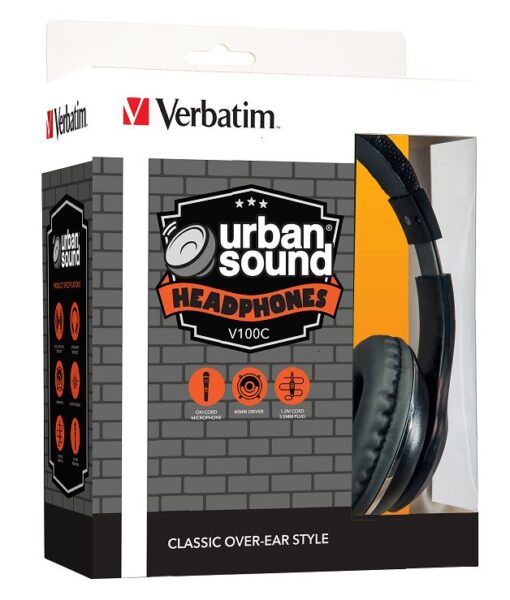 Verbatim Stereo Headphone 3.5mm - Black, Headphones Over-Ear Design, 1.2 Meter Cable Included, Great for Music on Smartphone, Laptop, Desktop | 65066