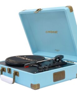 mbeat®  Woodstock 2 Sky Blue Retro Turntable Player with BT Receiver  Transmitter Built-in Bluetooth receiver eaturing 3 speed settings Weight: 3.2kg