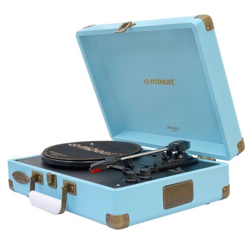 mbeat®  Woodstock 2 Sky Blue Retro Turntable Player with BT Receiver  Transmitter Built-in Bluetooth receiver eaturing 3 speed settings Weight: 3.2kg | MB-TR96BLU