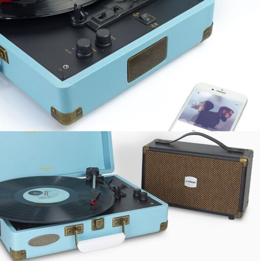 mbeat®  Woodstock 2 Sky Blue Retro Turntable Player with BT Receiver  Transmitter Built-in Bluetooth receiver eaturing 3 speed settings Weight: 3.2kg | MB-TR96BLU - Image 4