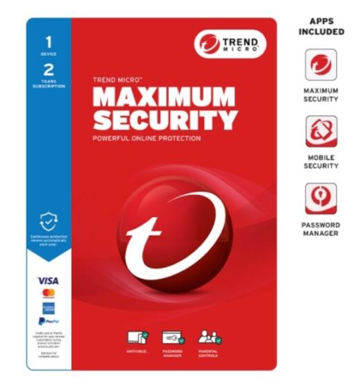 Trend Micro Maximum Security (1 Device) 2Yr Retail Mini Box Auto Renew | TICEWWMFXSCWFW