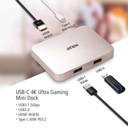 Aten USB-C Multiport Dock with Nintendo Switch, Android and iPad Pro (USB-C) support, HDMI 4K output, supports Windows + Mac (USB-C) | UH3235-AT - Image 3