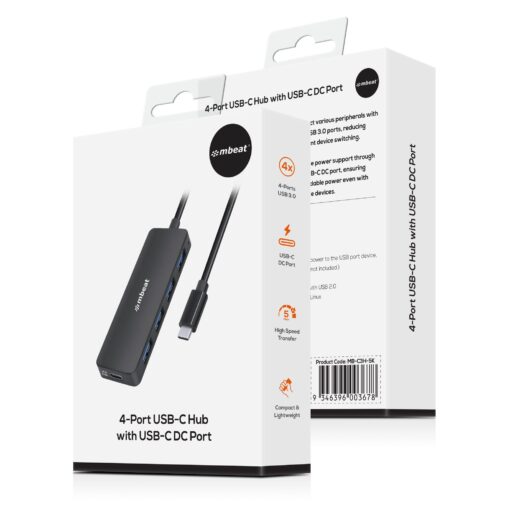 mbeat 4-Port USB-C Hub with USB-C DC Port  Compact and Portable Design  Flexible Device Connectivity Data Transfer Speed: 5Gbps Weight: 30g | MB-C3H-5K - Image 4