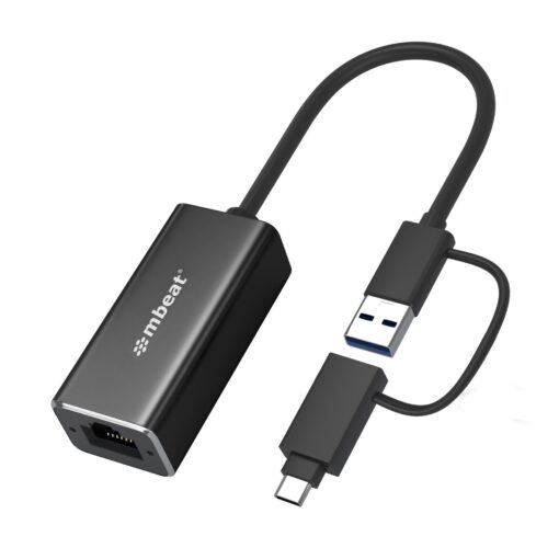 mbeat 2-in-1 USB 3.1 Gigabit LAN Adapter with USB-C Converter/ USB 3.1/ RJ45/ Transfer Speed: 10/100/1000Mbps Weight: 32.6g | MB-CU3-LAN