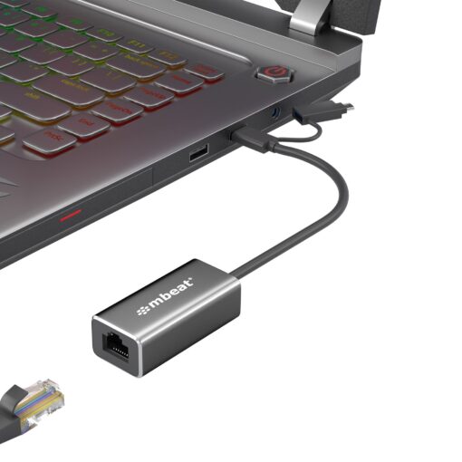 mbeat 2-in-1 USB 3.1 Gigabit LAN Adapter with USB-C Converter/ USB 3.1/ RJ45/ Transfer Speed: 10/100/1000Mbps Weight: 32.6g | MB-CU3-LAN - Image 2