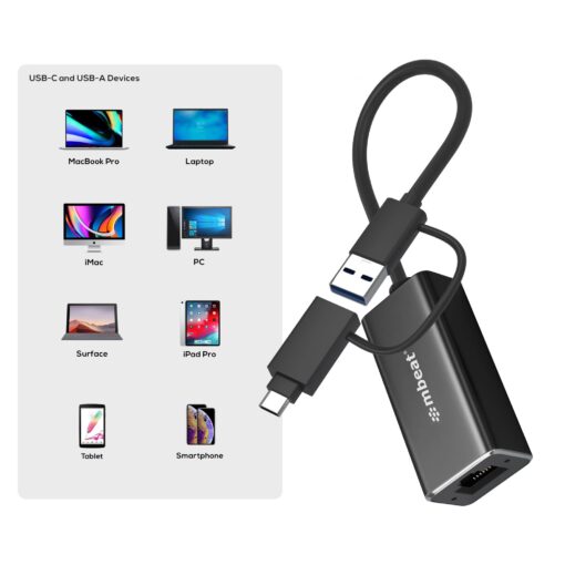 mbeat 2-in-1 USB 3.1 Gigabit LAN Adapter with USB-C Converter/ USB 3.1/ RJ45/ Transfer Speed: 10/100/1000Mbps Weight: 32.6g | MB-CU3-LAN - Image 3