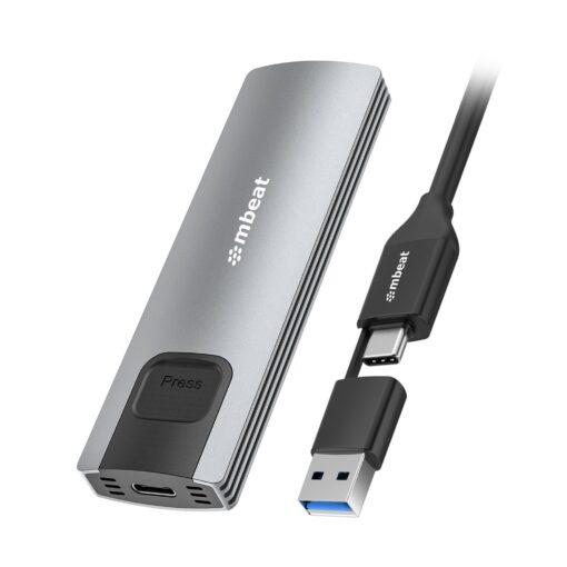 mbeat 10Gbps M.2 NVMe SATA SSD Enclosure  Easily install  Versatile Storage Options up to 4TB USB Connectivity with 2-in-1 Cable Package Weight: 102g | MB-XCS-CM03GRY