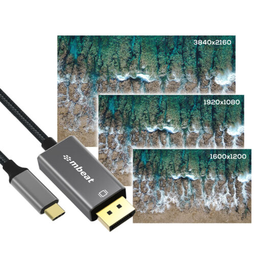 mbeat Tough Link 1.8m 4K USB-C to Display Port Cable - Converts USB-C to DisplayPort,4K@60Hz (3840×2160), Gold Plated, Aluminium, Nylon Braided Cable - Image 3