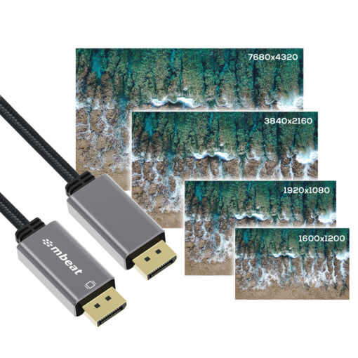 mbeat Tough Link 1.8m Display Port Cable v1.4 - Connects Computer, Laptop to HDTV, Monitor, Gaming Console, Supports 8K@60Hz (7680×4320)  - Space Grey | MB-XCB-DP18 - Image 3