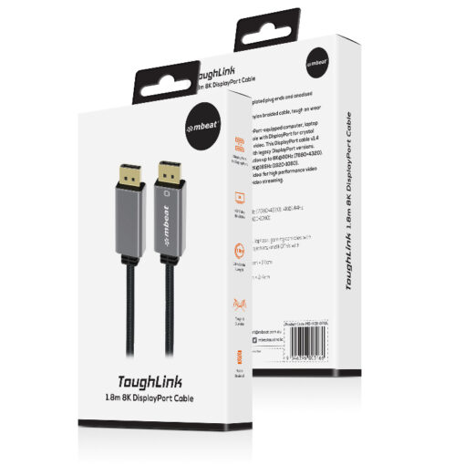 mbeat Tough Link 1.8m Display Port Cable v1.4 - Connects Computer, Laptop to HDTV, Monitor, Gaming Console, Supports 8K@60Hz (7680×4320)  - Space Grey | MB-XCB-DP18 - Image 4