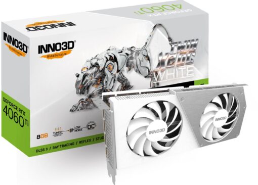 INNO3D nVidia GeForce RTX 4060 Ti 8GB TWIN X2 OC White GPU 8GB GDDR6, 2565MHz Boost Clock, RAM 18Gbps, 3xDP, 1xHDMI, 250x118x 42mm (4060TI) | N406T2-08D6X-171153W