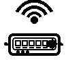 Black and white Wi-Fi symbol above a network switch icon for Internet, Wi-Fi and Networking